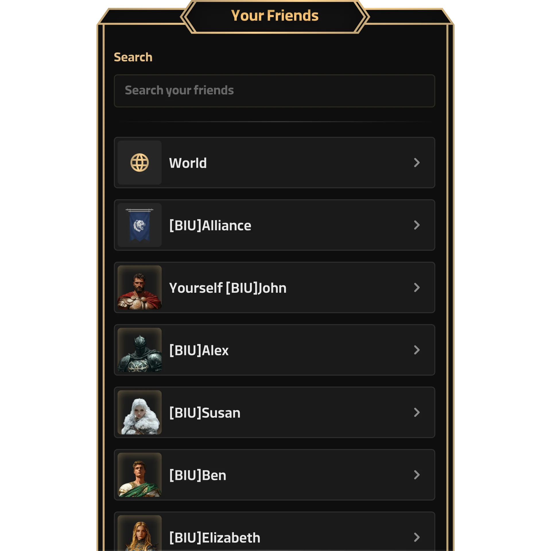 Castel in-game friends list